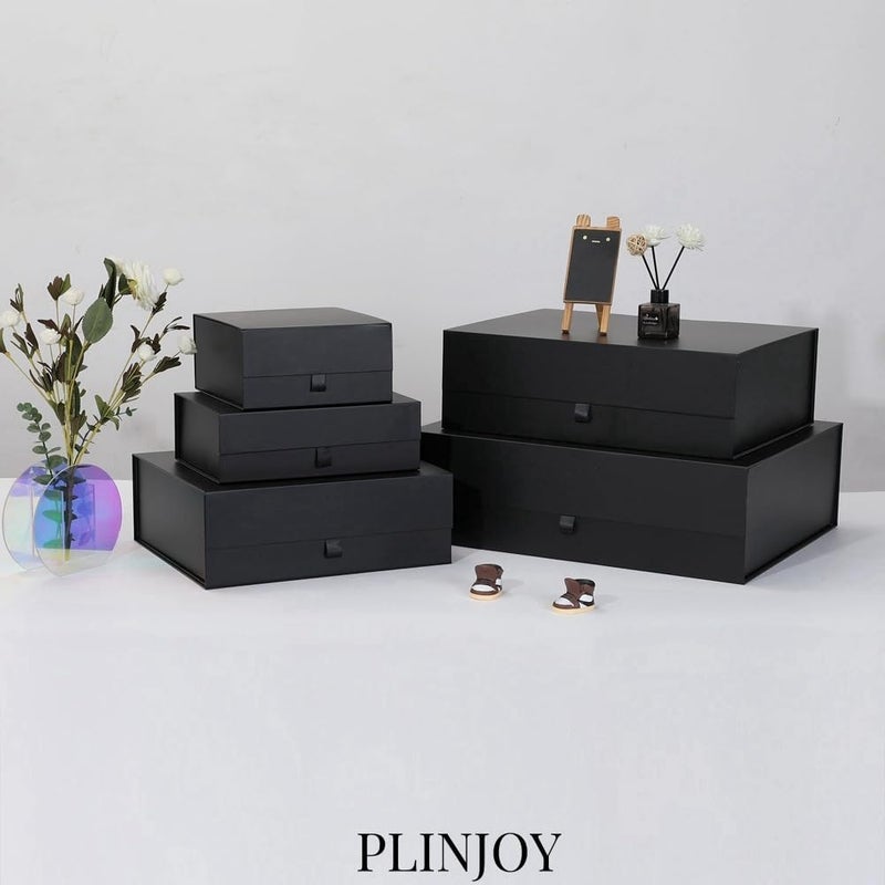 PLINJOY Extra Large Black Gift Box 5 Pack 16.5x14x5.5 Inches,Gift Boxs for Presents with Lid Magnetic Closure Collapsible,Groomsman Proposal Box,Birthday, Christmas,for Clothes and Large Gifts - Image 2